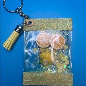 Lemon Keychain with Glitter Accents